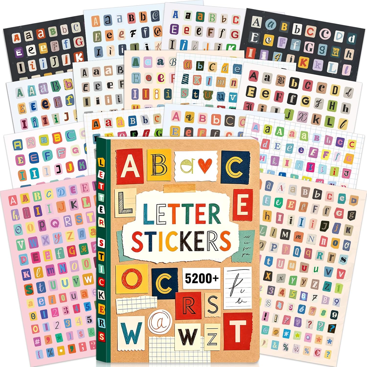 Vintage Collectible Books - 5200+ stuks/48 vellen zelfklevende kleurrijke alfabet
