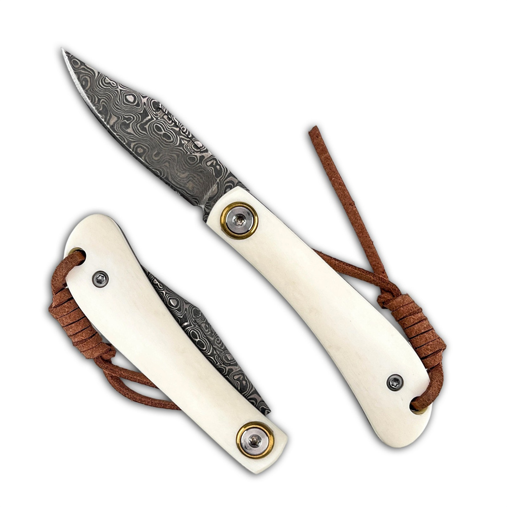 Vintage Collectible Knives - Compact vintage Damascus vouwmes, handvat van