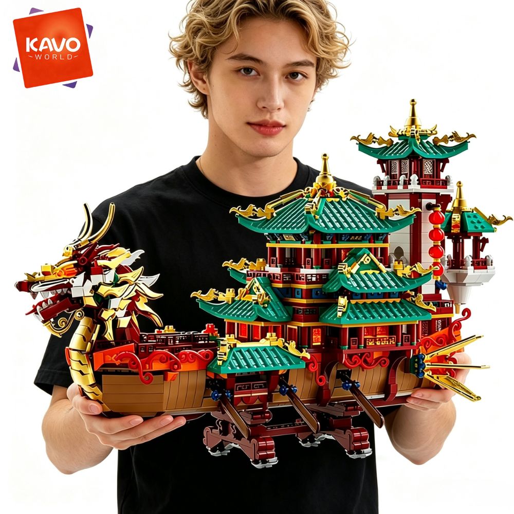 Vintage Toys Collector - KAVOWORLD 2453-delige Drakenboot Bouwstenen Festival Chinees