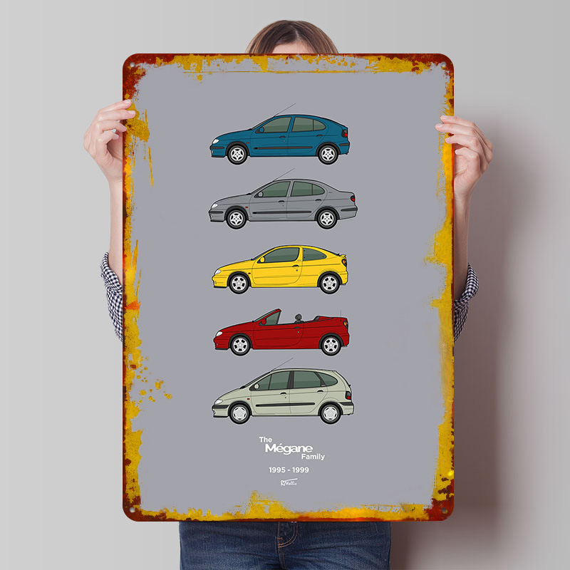 Vintage Collectible Tins - Sportwagen Megane Collection 1995-1999 Gedrukte poster