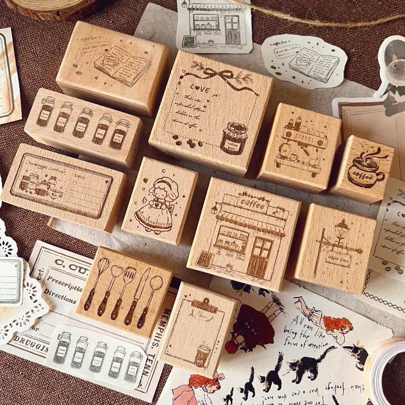 Vintage Collectible Stamps - Maanlicht INS Vintage Koffie Thema Houten