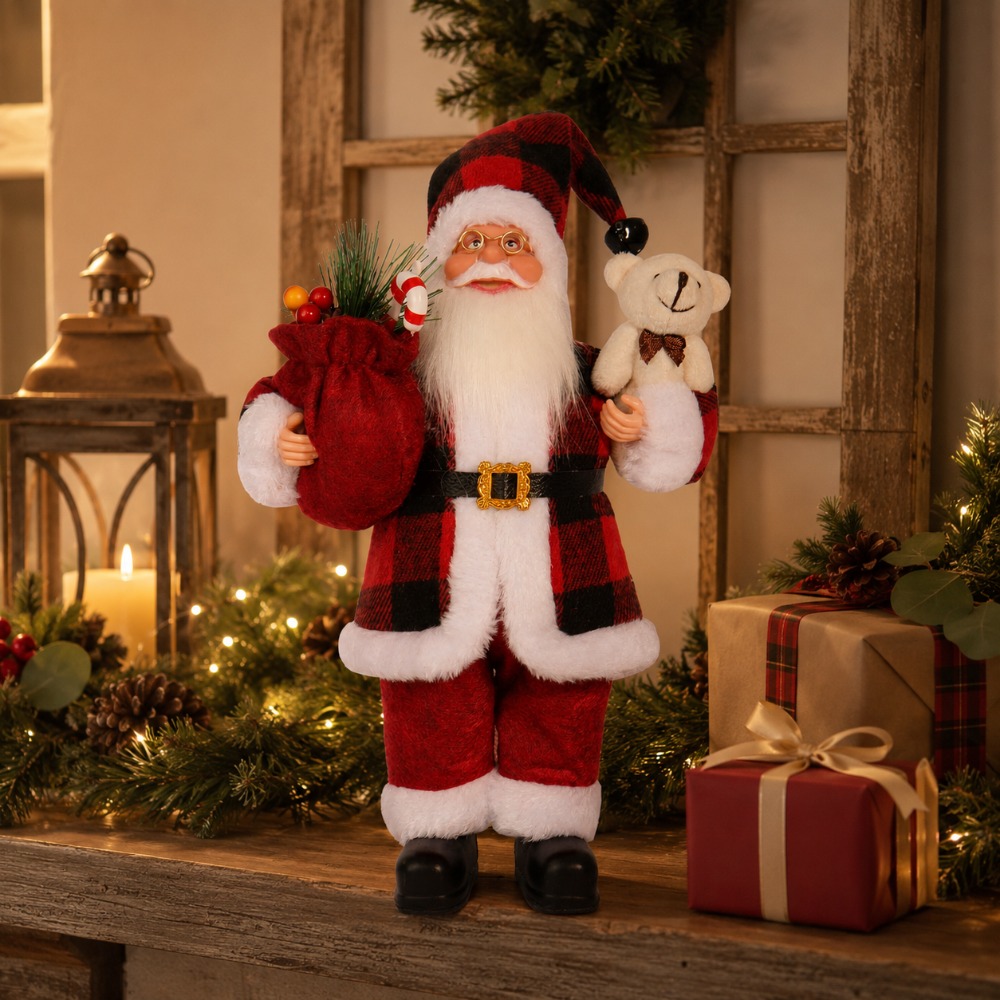 Rood en zwart geruit kerstmanb - Vintage Collectible Santa recensie en prijs